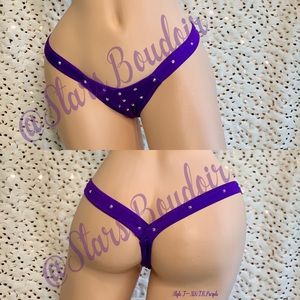 New Sexy Exotic Dance Wear 💜Purple💜 X-Wide Thong Bottom W/Rhinestone Accents